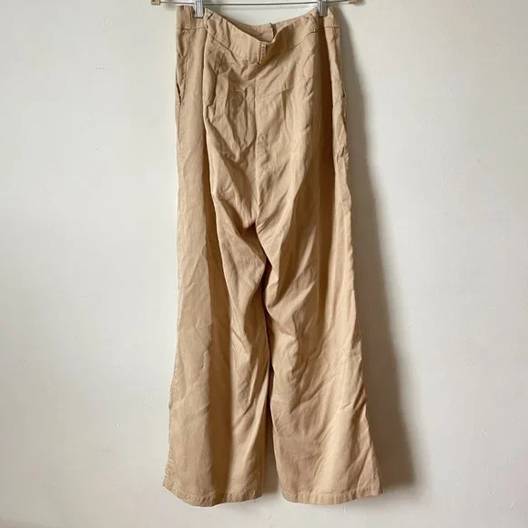 Anthropologie Amadi Pleated Wide Leg Pants In Sand Tan Size M High rise trousers